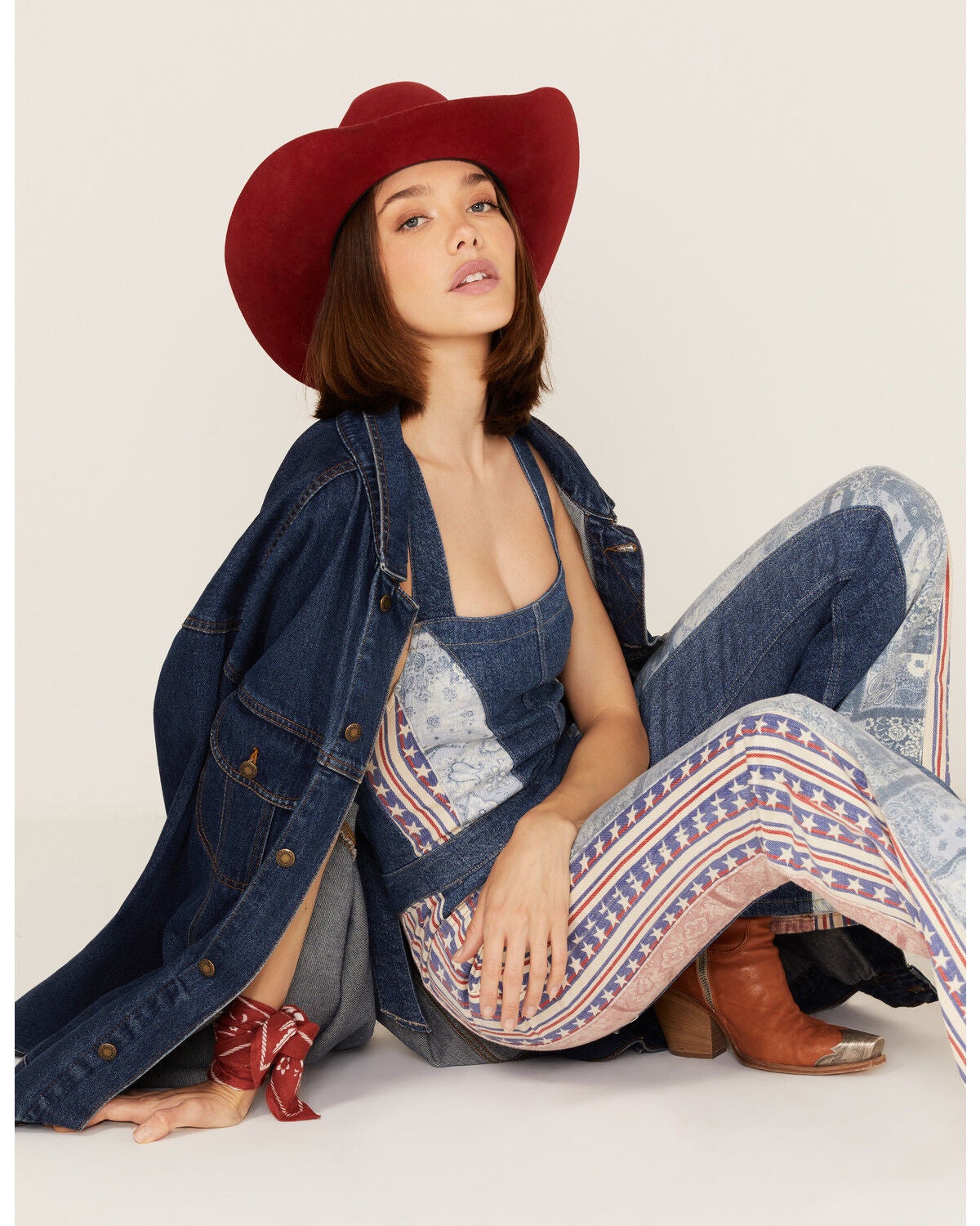 Free People Women's Medium Wash Patchwork Dallas Denim Jumpsuit, Blue, hi-res