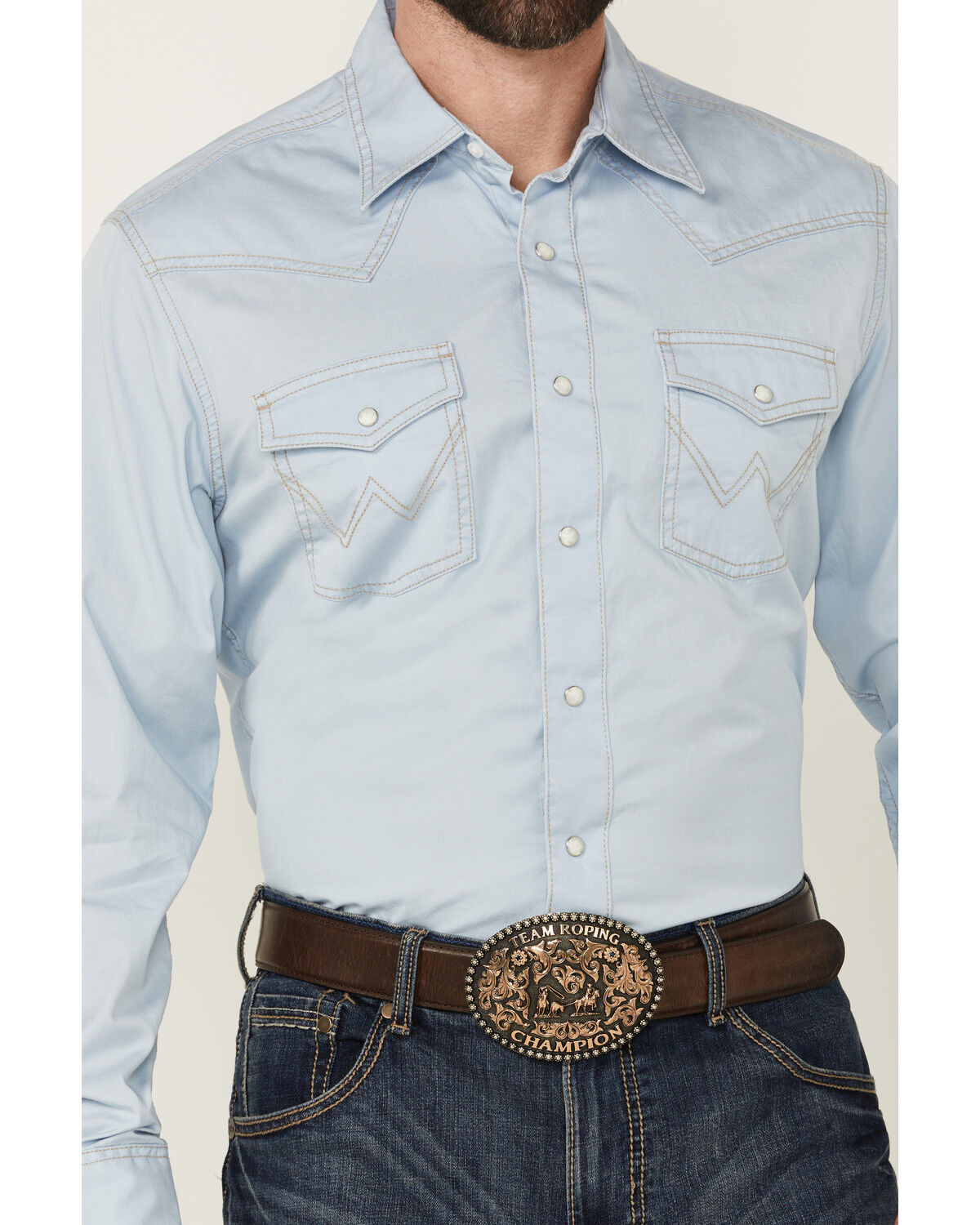 Image #3 - Wrangler Retro Men's Solid Long Sleeve Snap Western Shirt - Tall, Light Blue, hi-res