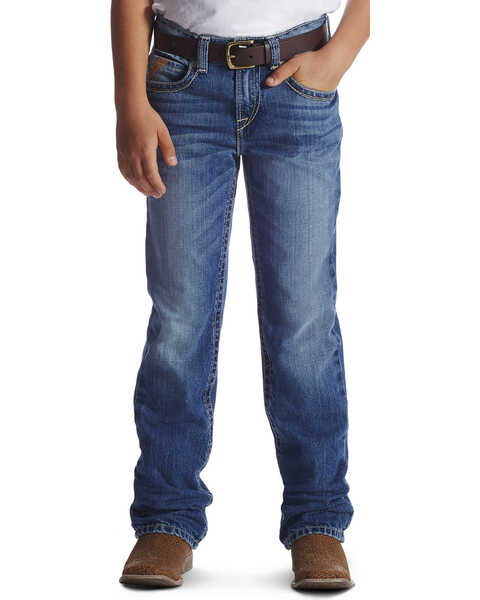 Image #2 - Ariat Boys' B4 Relaxed Fit Boundary Dakota Bootcut Jeans, Blue, hi-res