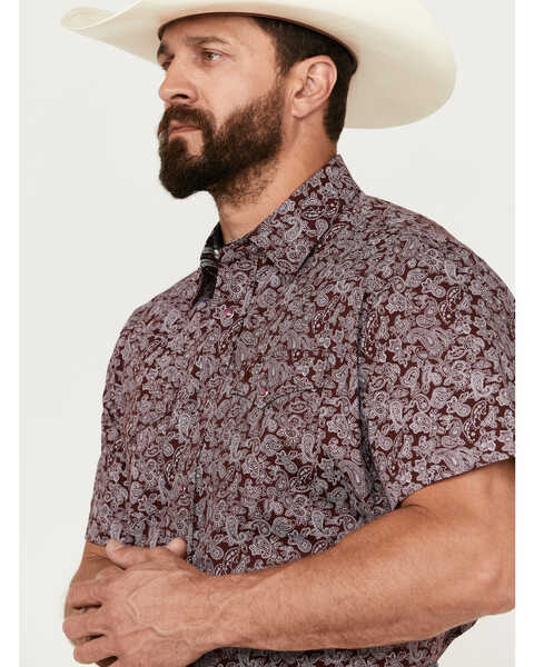 Image #3 - Rodeo Clothing Men's Paisley Print Short Sleeve Snap Western Shirt, Maroon, hi-res