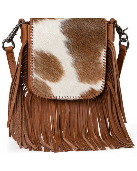 Image #1 - Montana West Women's Hair-On Collection Fringe Crossbody Bag, Brown, hi-res