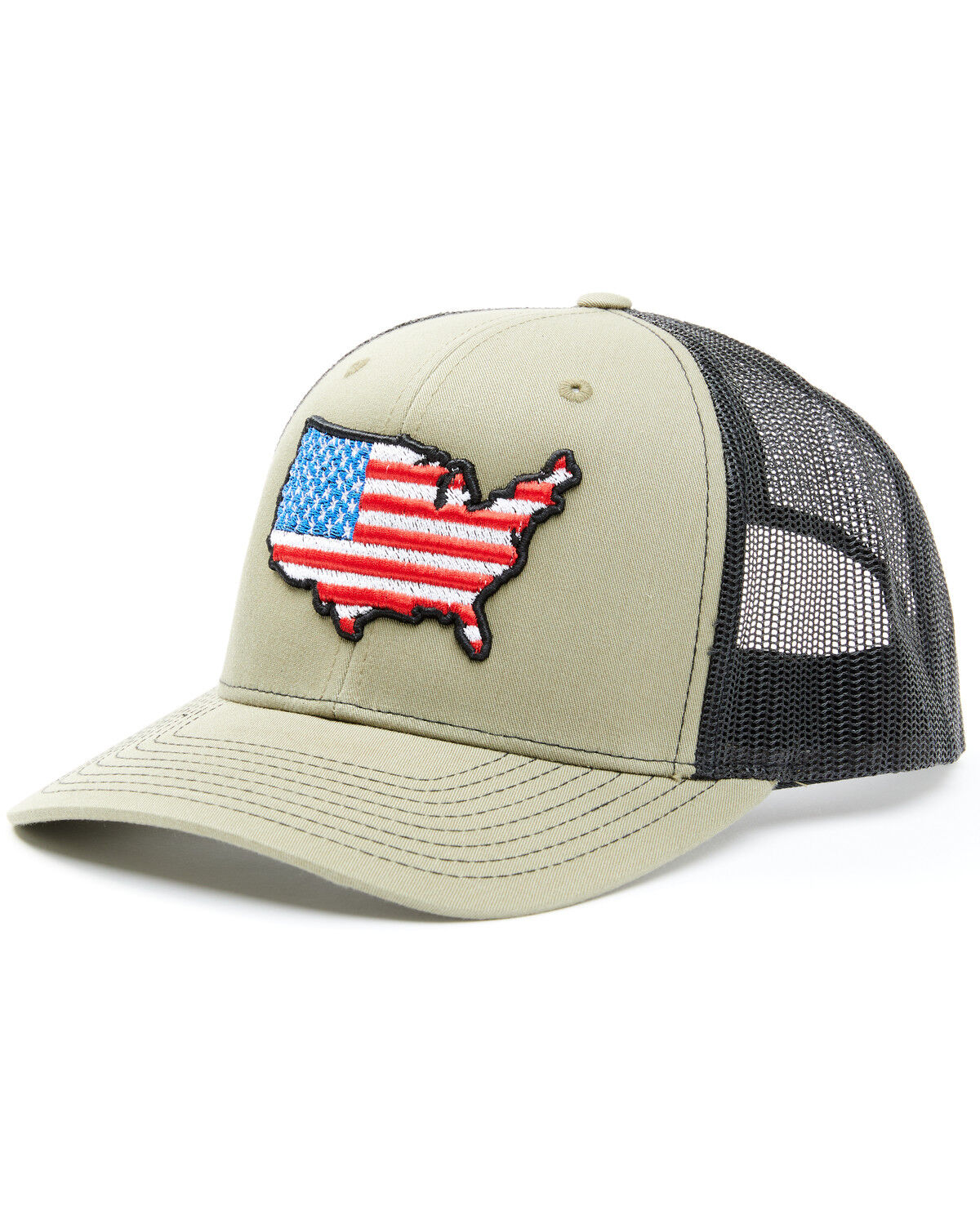 Image #1 - Oil Field Hats Men's Loden & Black American Flag US Patch Mesh-Back Ball Cap, Olive, hi-res