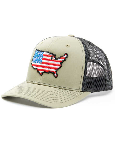 Oil Field Hats Men's Loden & Black American Flag US Patch Mesh-Back Ball Cap , Olive, hi-res