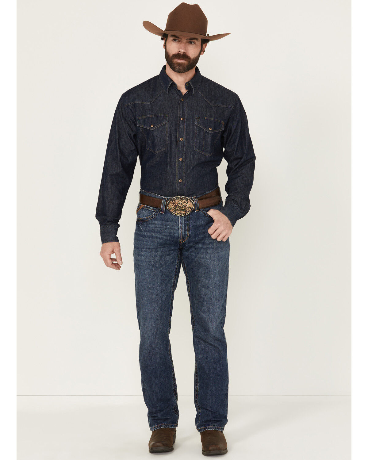 Image #1 - Ariat Men's M4 Newton Norwich Medium Wash Relaxed Straight Rigid Denim Jeans, Medium Wash, hi-res