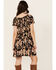 Image #4 - Angie Women's Floral Print Smocked Bodice Mini Dress, Black, hi-res