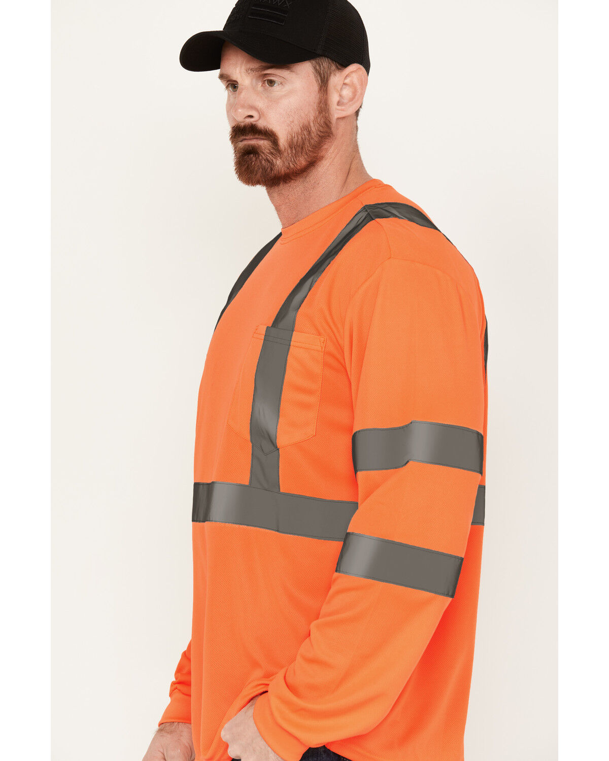 Image #2 - Hawx Men's Solid Enhanced Hi-Vis Long Sleeve Pocket Work T-Shirt, Orange, hi-res