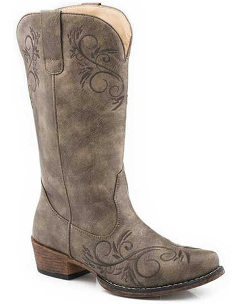 Roper Women's Riley Swirl Vintage Faux Western Boots - Snip Toe , Brown, hi-res