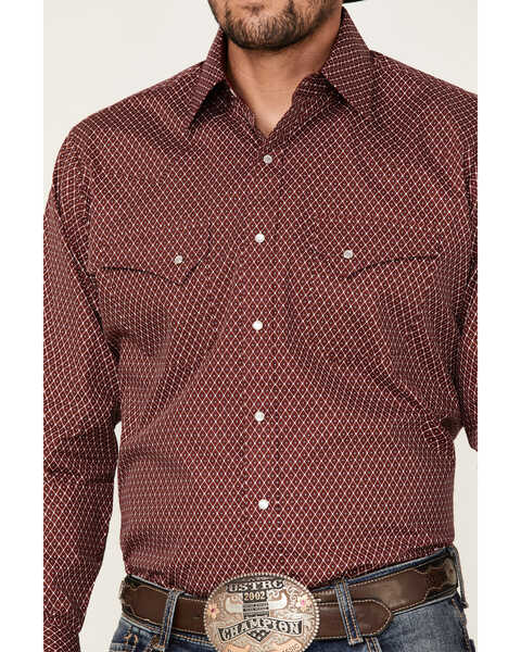 Image #3 - Ely Walker Men's Diamond Geo Print Long Sleeve Pearl Snap Western Shirt , Burgundy, hi-res
