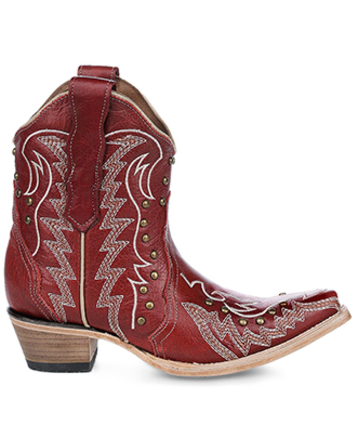 Image #2 - Circle G Women's Studded Ankle Boots - Snip Toe, Red, hi-res