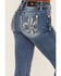 Image #2 - Miss Me Women's Medium Wash Mid Rise Fleur de Lis Pocket Bootcut Stretch Denim Jeans, Medium Wash, hi-res