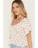 Image #2 - Angie Women's Floral Print Short Sleeve Hanky Hem Top, Ivory, hi-res