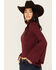 Image #2 - Shyanne Women's Rib Knit Mock Neck Bell Sleeve Top , Maroon, hi-res