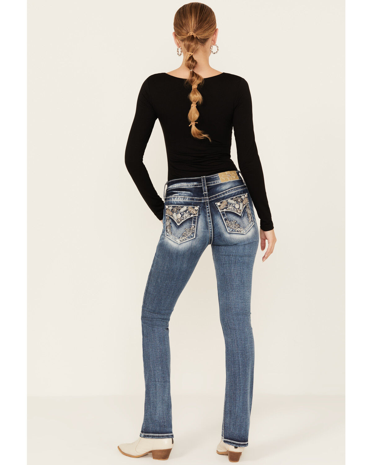 Image #1 - Miss Me Women's Dark Wash Mid Rise Stretch Bootcut Jeans, , hi-res