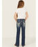 Image #1 - Grace in LA Girls' Dark Wash Steer Head Pocket Bootcut Denim Jeans, Medium Wash, hi-res