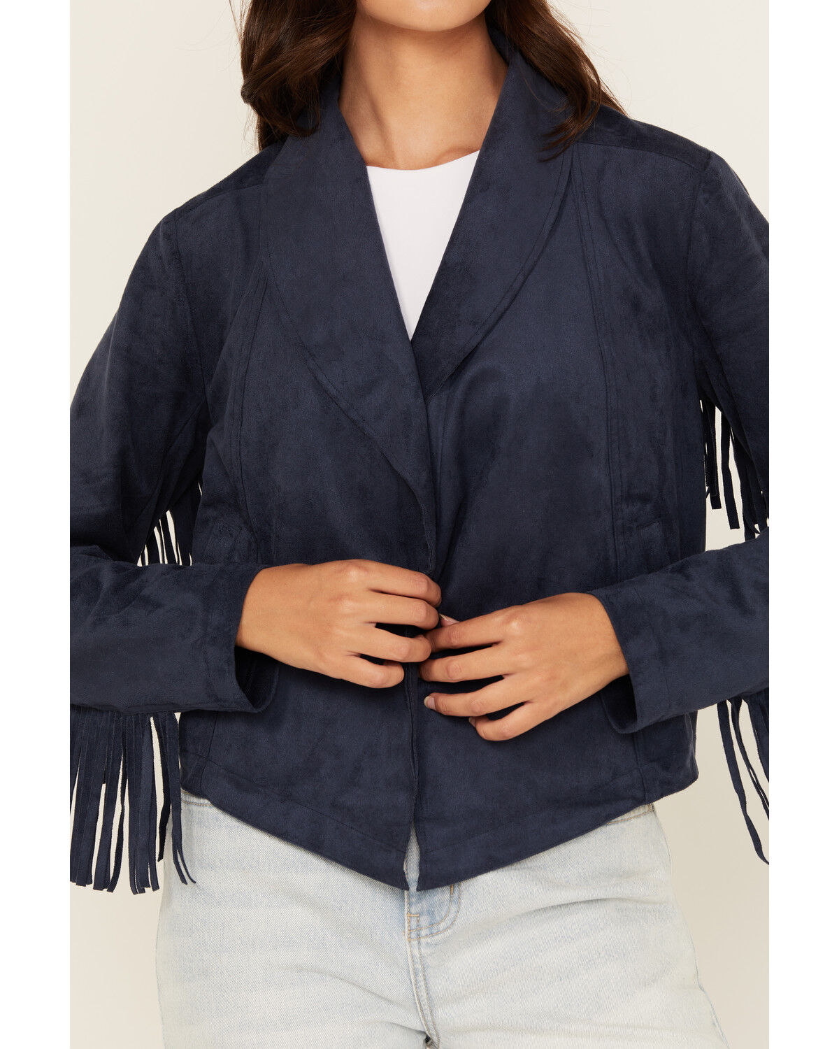 Image #3 - Shyanne Women's Faux Suede Fringe Jacket, Navy, hi-res