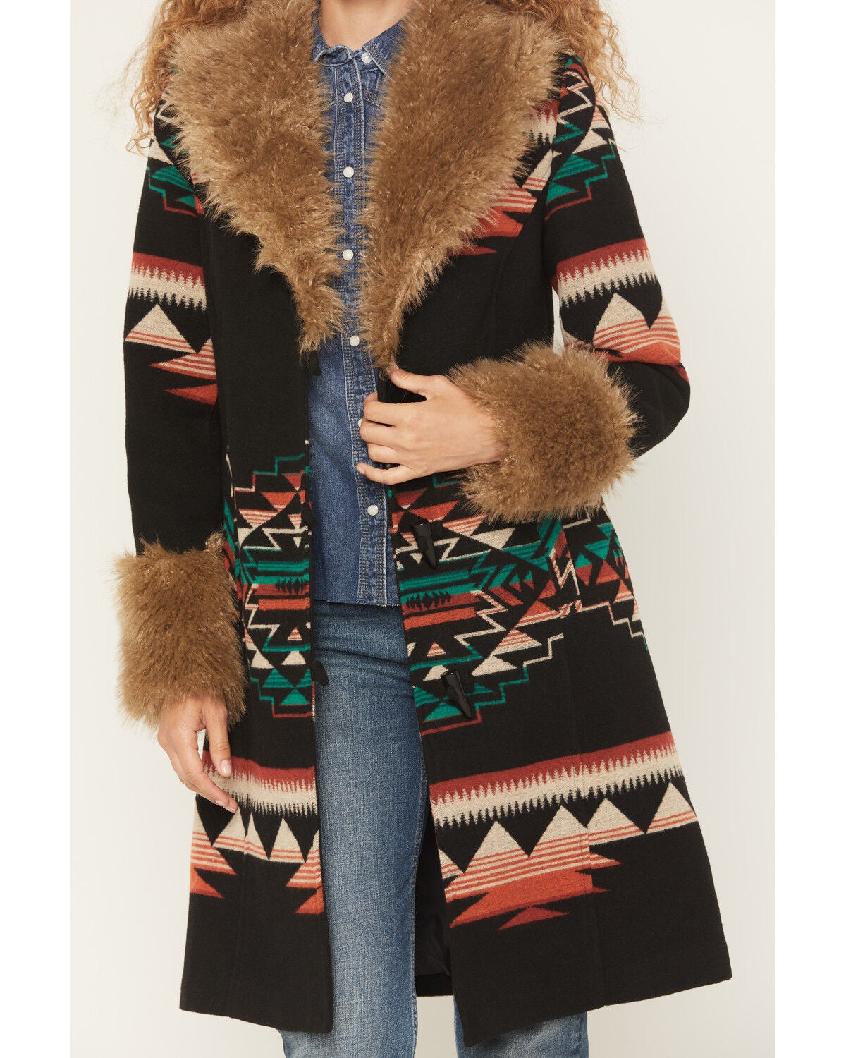 Image #3 - Panhandle Slim Women's Southwestern Border Print Coat, Black, hi-res