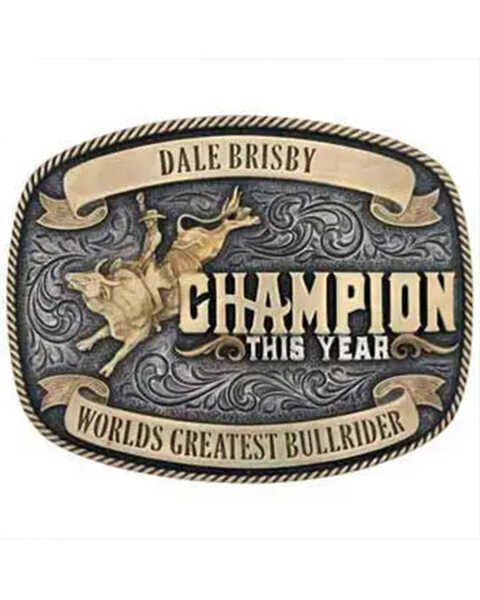 Image #2 - Montana Silversmiths Men's Champion Dale Brisby Attitude Belt Buckle, Bronze, hi-res