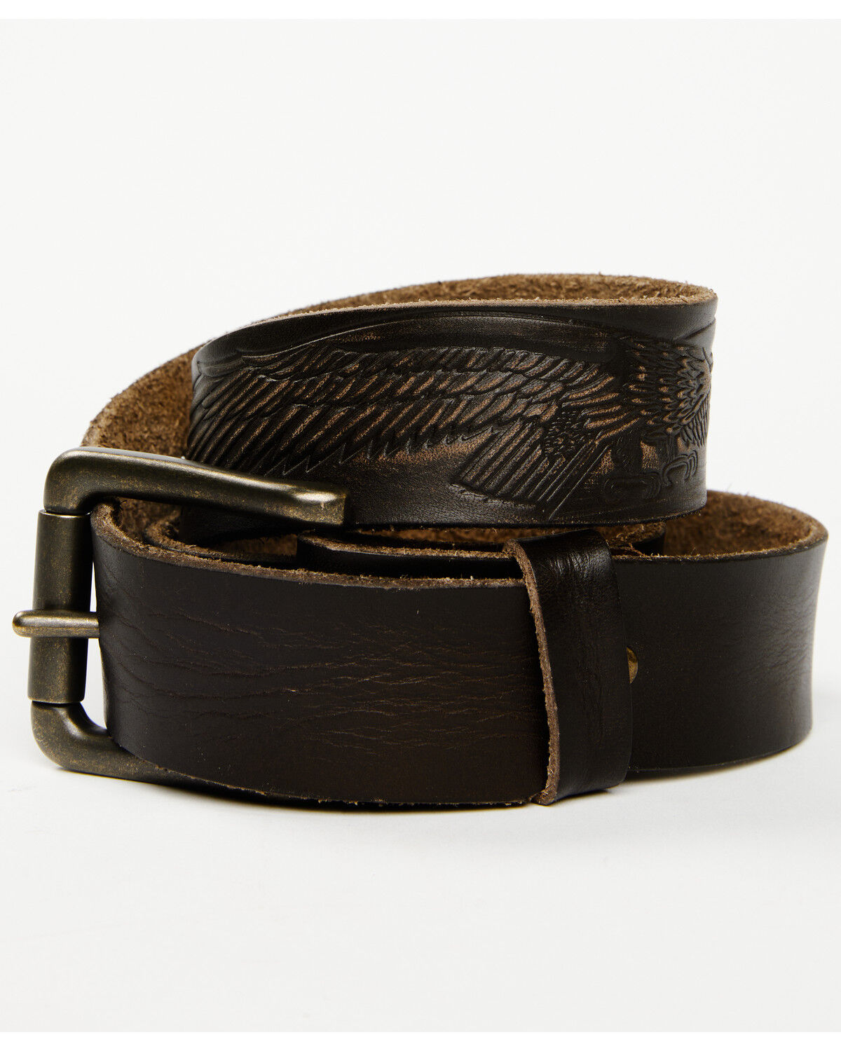 Image #2 - Brothers and Sons Men's Tooled Flying Eagle Belt, Brown, hi-res