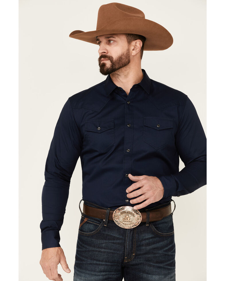 Cody James Men's Solid Treadstone Long Sleeve Snap Western Shirt , Navy, hi-res
