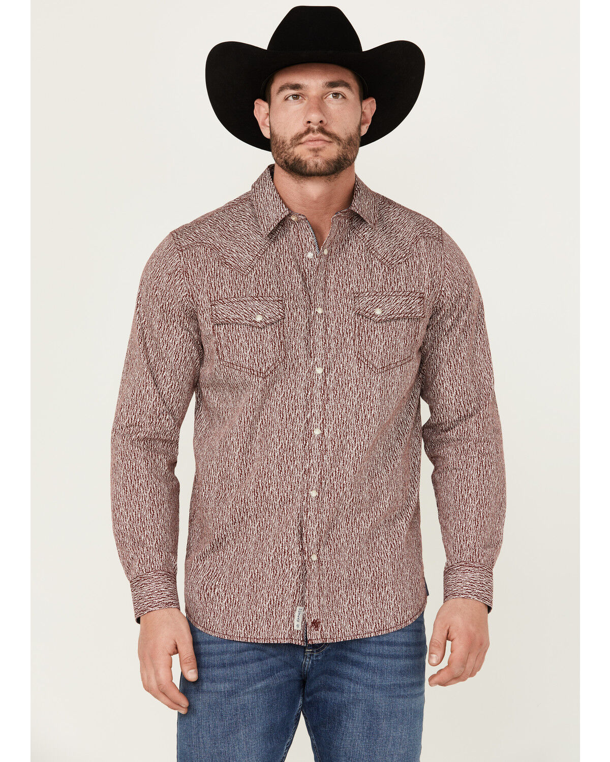 Image #1 - Moonshine Spirit Men's Album Printed Long Sleeve Pearl Snap Western Shirt, Burgundy, hi-res