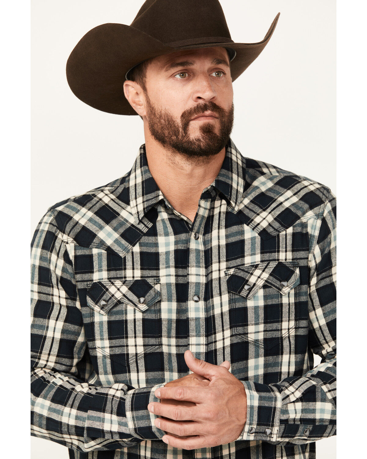 Image #2 - Moonshine Spirit Men's Acoustic Plaid Print Long Sleeve Snap Western Shirt, Black, hi-res
