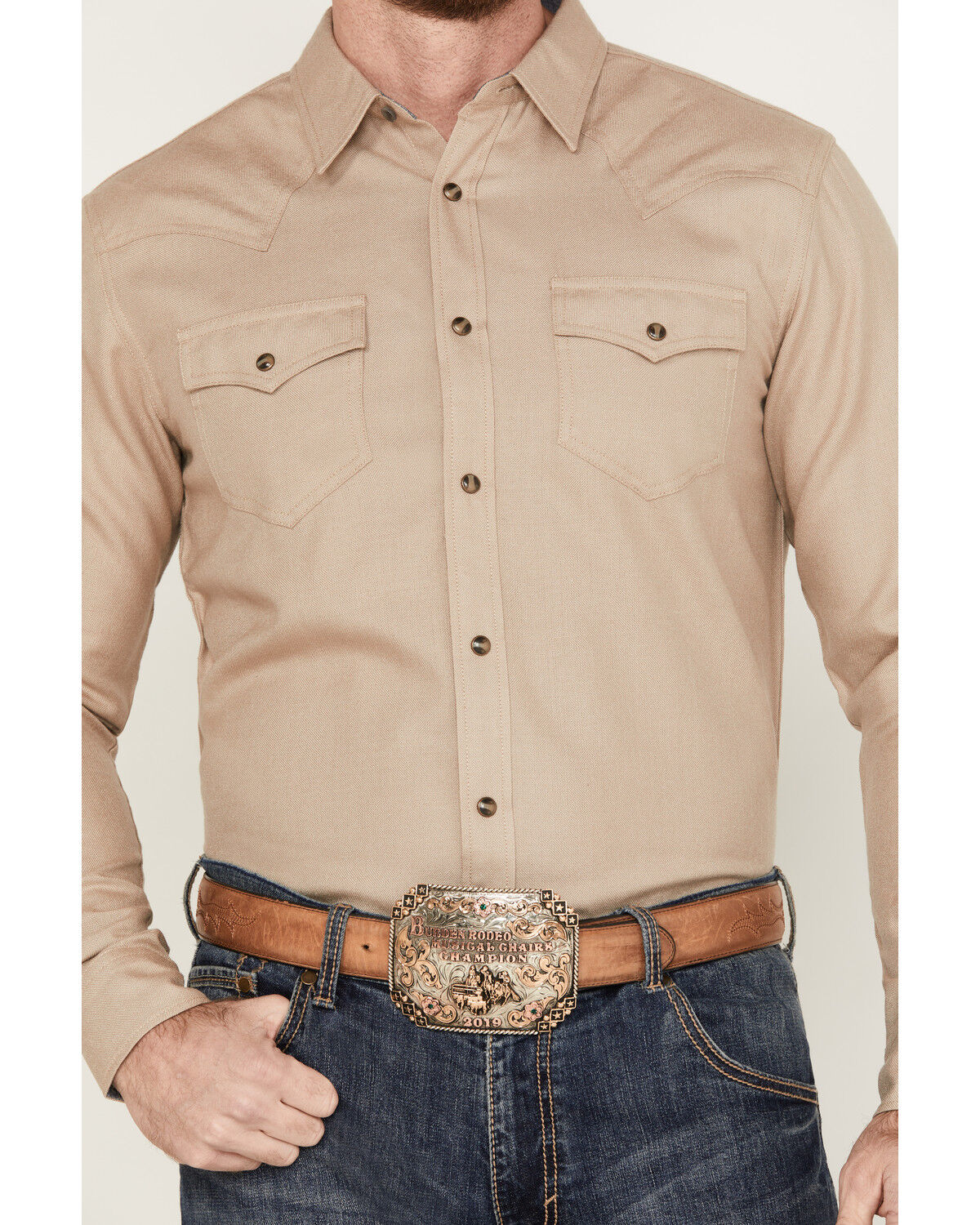 Image #3 - Cody James Men's Wooly Mammoth Western Long Sleeve Shirt, Tan, hi-res