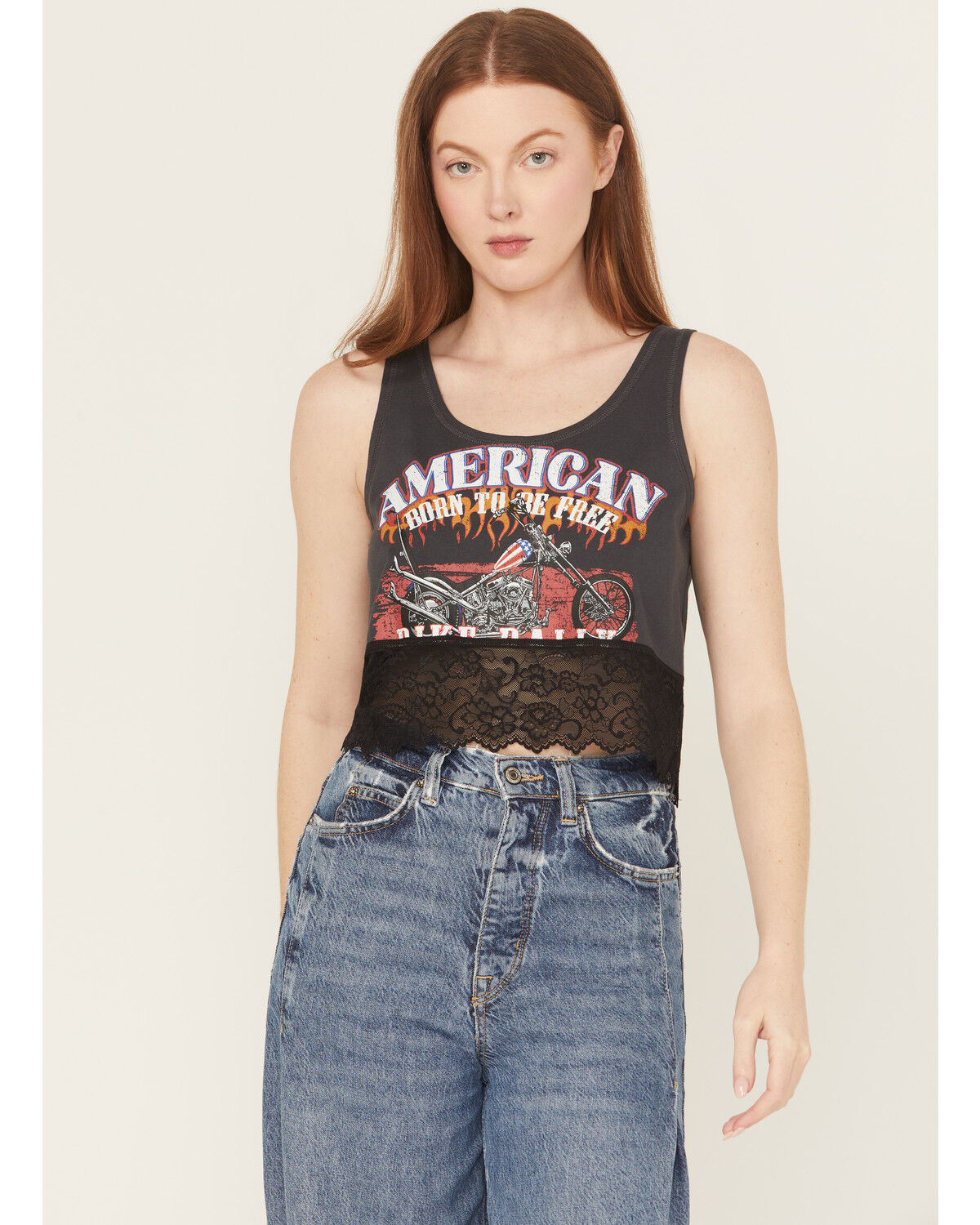 Image #1 - Blended Women's Moto Lace Sleeveless Cropped Tank Top, Black, hi-res