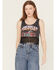 Image #1 - Blended Women's Moto Lace Sleeveless Cropped Tank Top, Black, hi-res