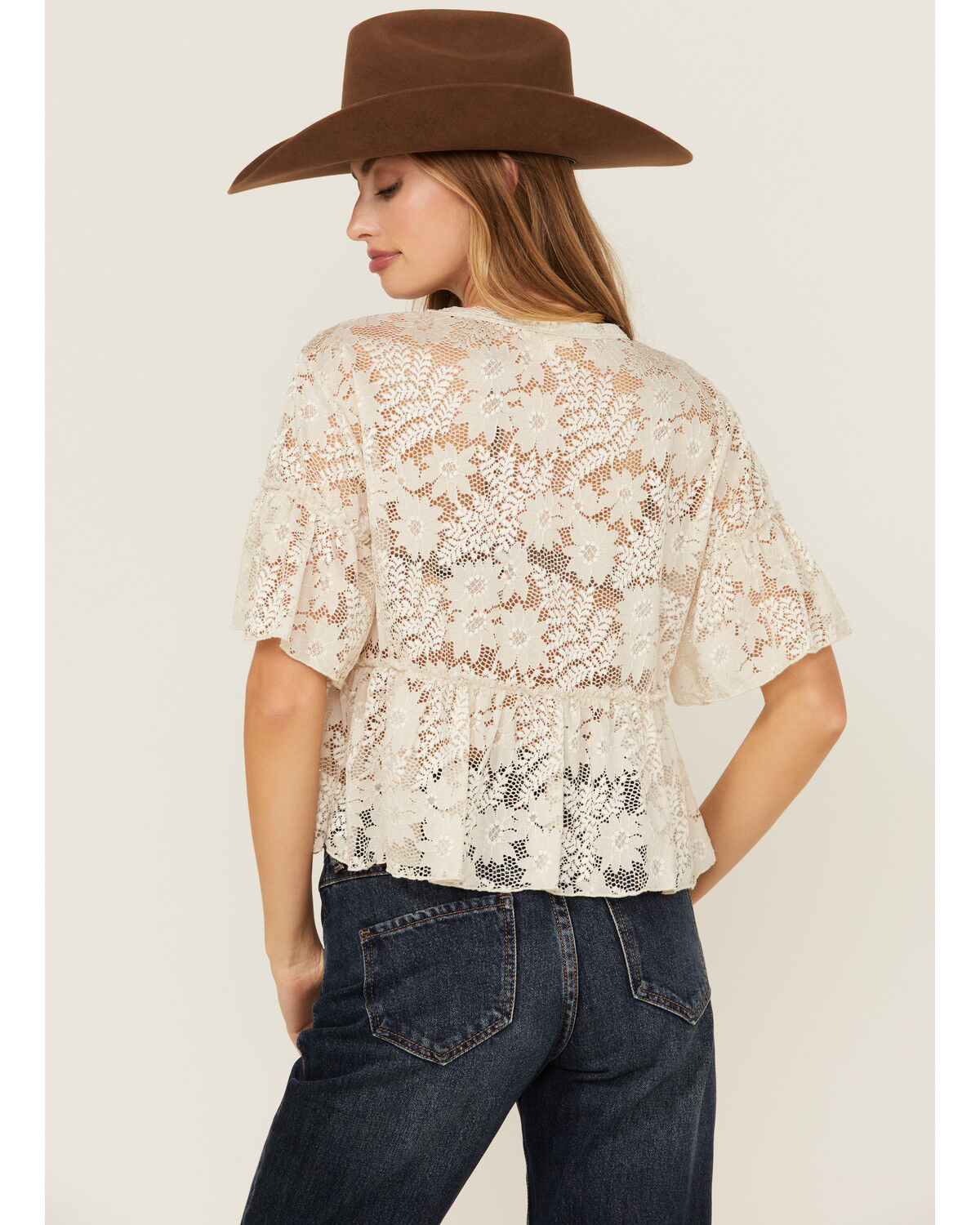 Image #4 - Originality Women's Lace Ruffle Short Sleeve Top, Stone, hi-res