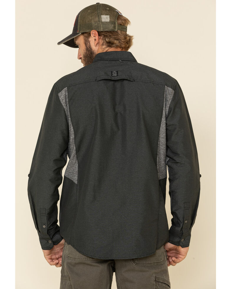 ATG By Wrangler Men's Black Solid Mix Material Long Sleeve Western Shirt , Black, hi-res