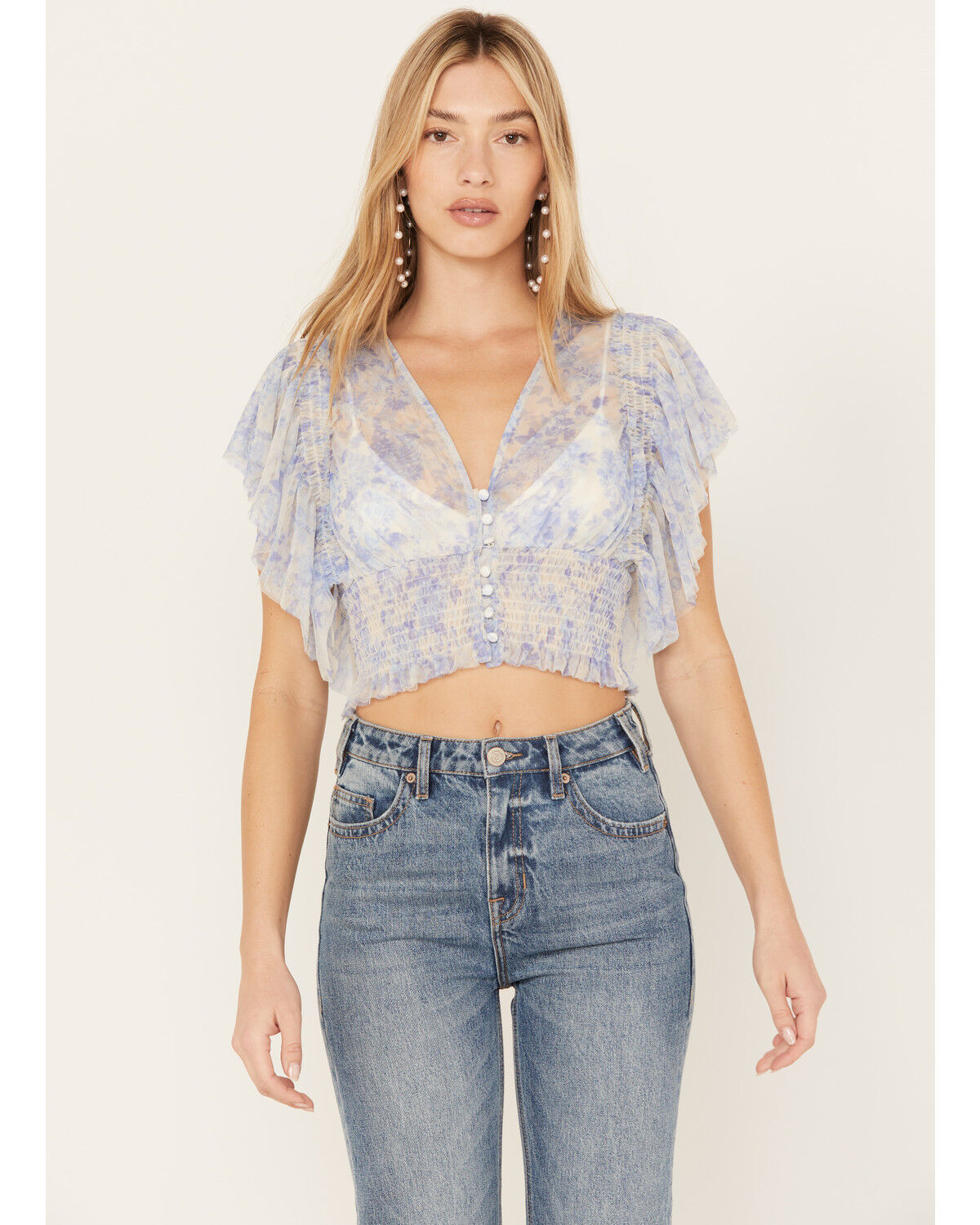 Image #1 - Free People Women's Sugar Mesh Blouse, Ivory, hi-res