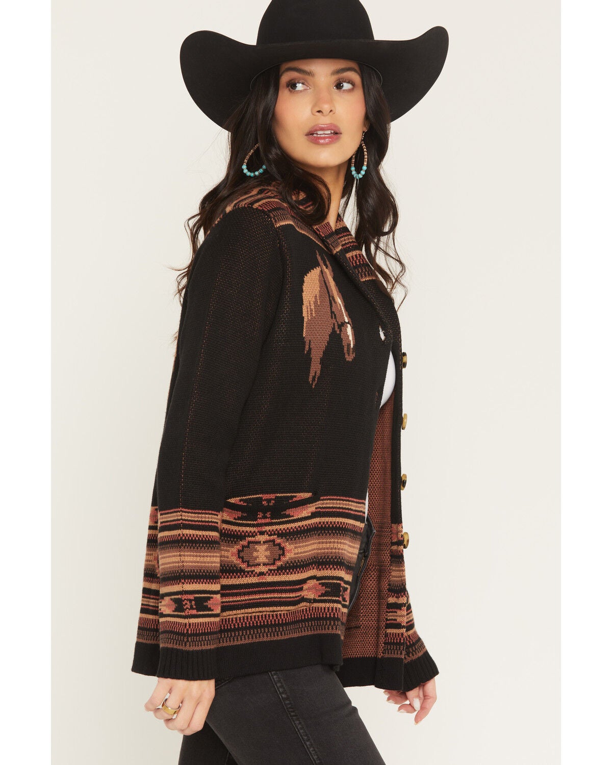 Image #2 - Cotton & Rye Women's Horse Button-Down Cardigan, Black, hi-res