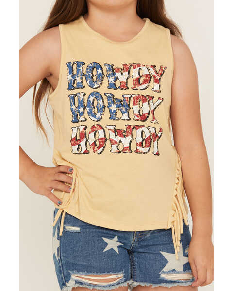 Image #3 - Rock & Roll Denim Girls' Howdy Americana Fringe Graphic Tank, Yellow, hi-res