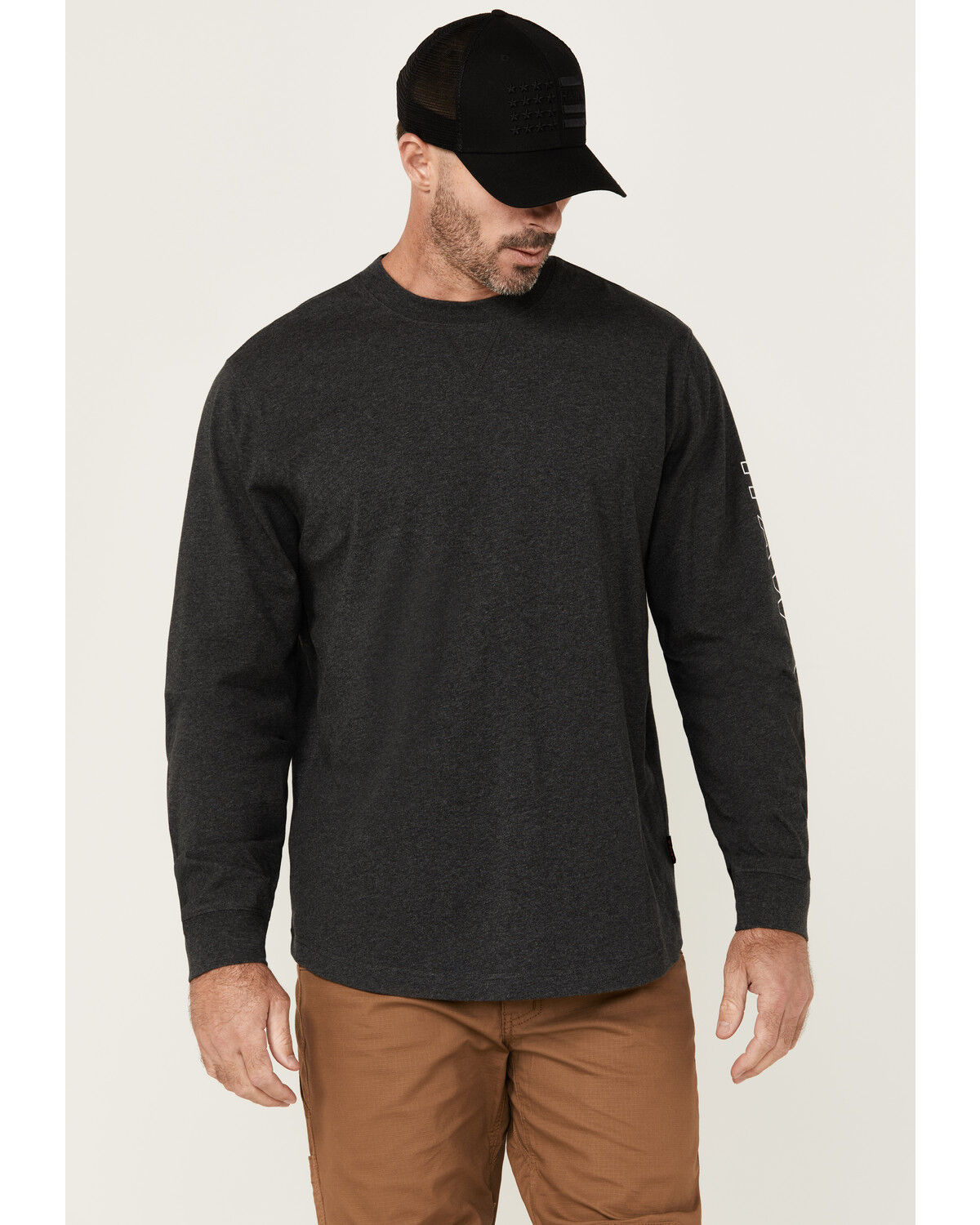 Image #1 - Hawx Men's Logo Long Sleeve Graphic Work T-Shirt, Charcoal, hi-res