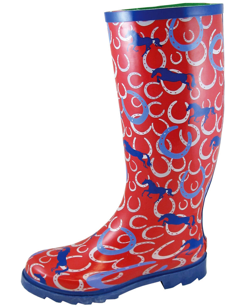 Smoky Mountain Women's Horseshoe Rubber Rain Boots - Round Toe, Maroon, hi-res