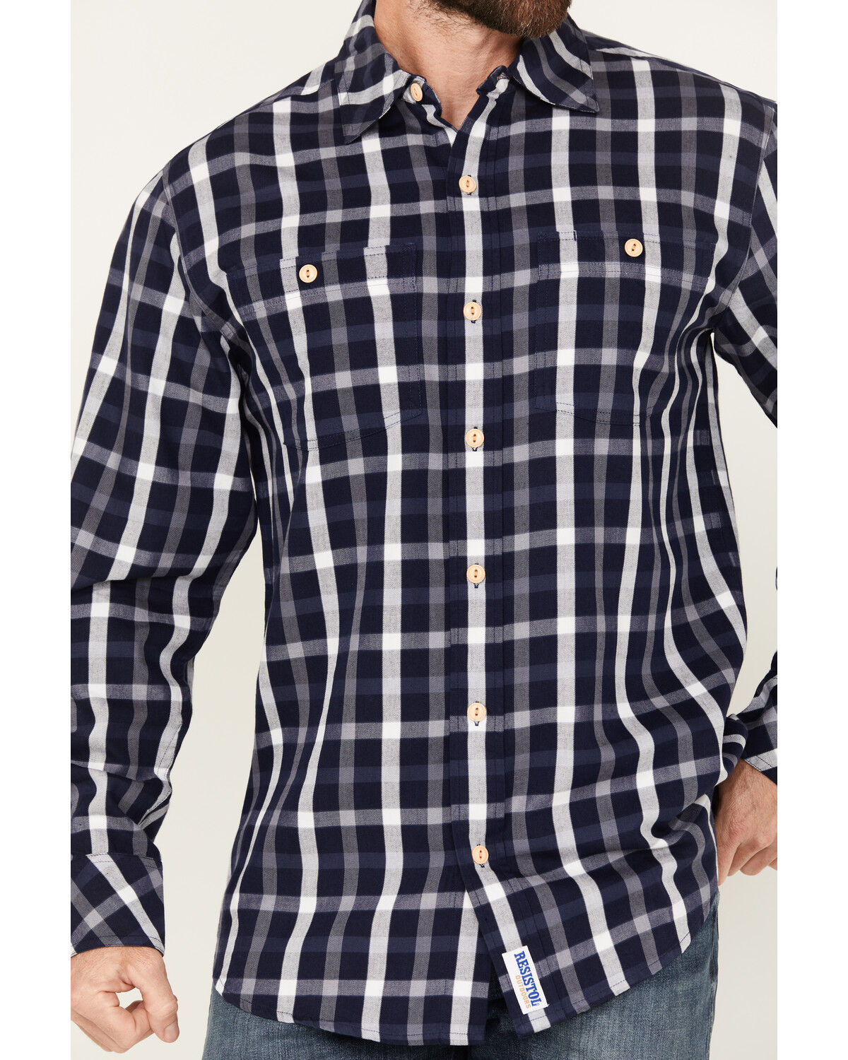Image #3 - Resistol Men's Glacier Plaid Long Sleeve Button Down Shirt, Navy, hi-res