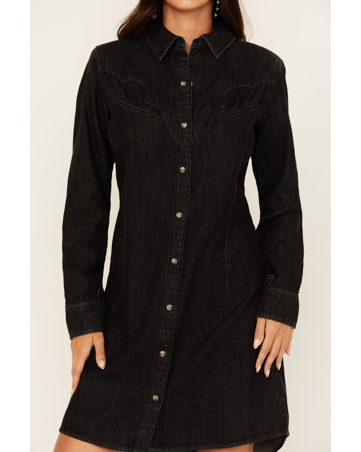 Image #3 - Wrangler Retro Women's Long Sleeve Denim Mini Dress, Black, hi-res