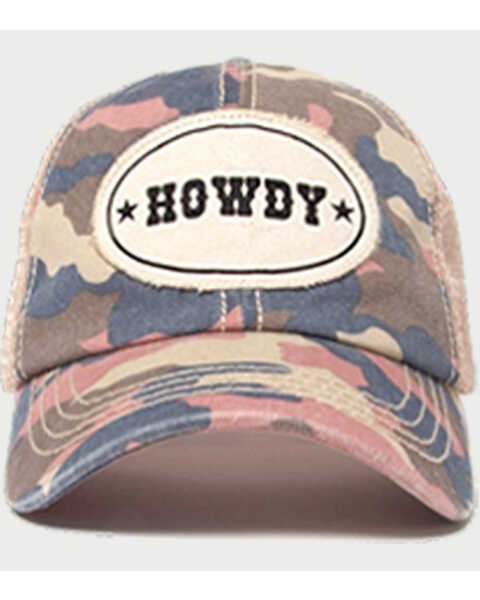 David & Young Women's Howdy Canvas Patch Camo Baseball Cap, Pink, hi-res