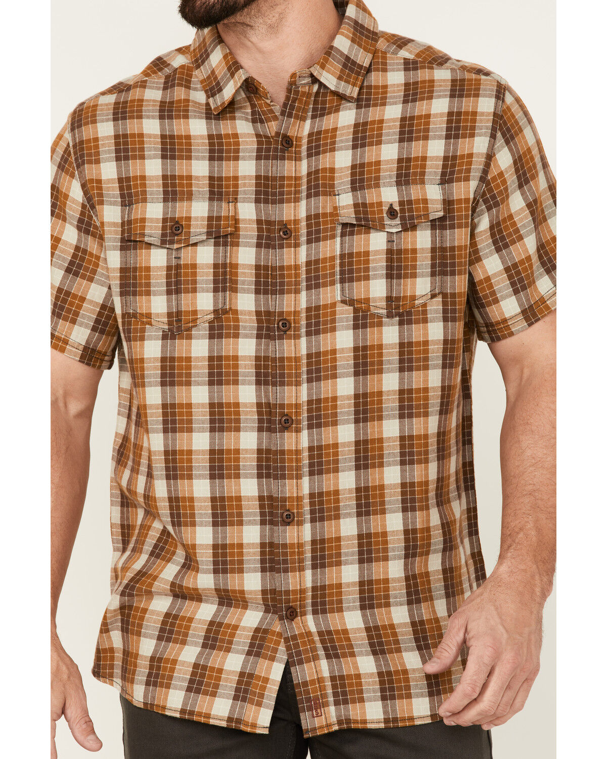 Image #3 - Brothers and Sons Men's Plaid Short Sleeve Button-Down Western Shirt, Beige/khaki, hi-res