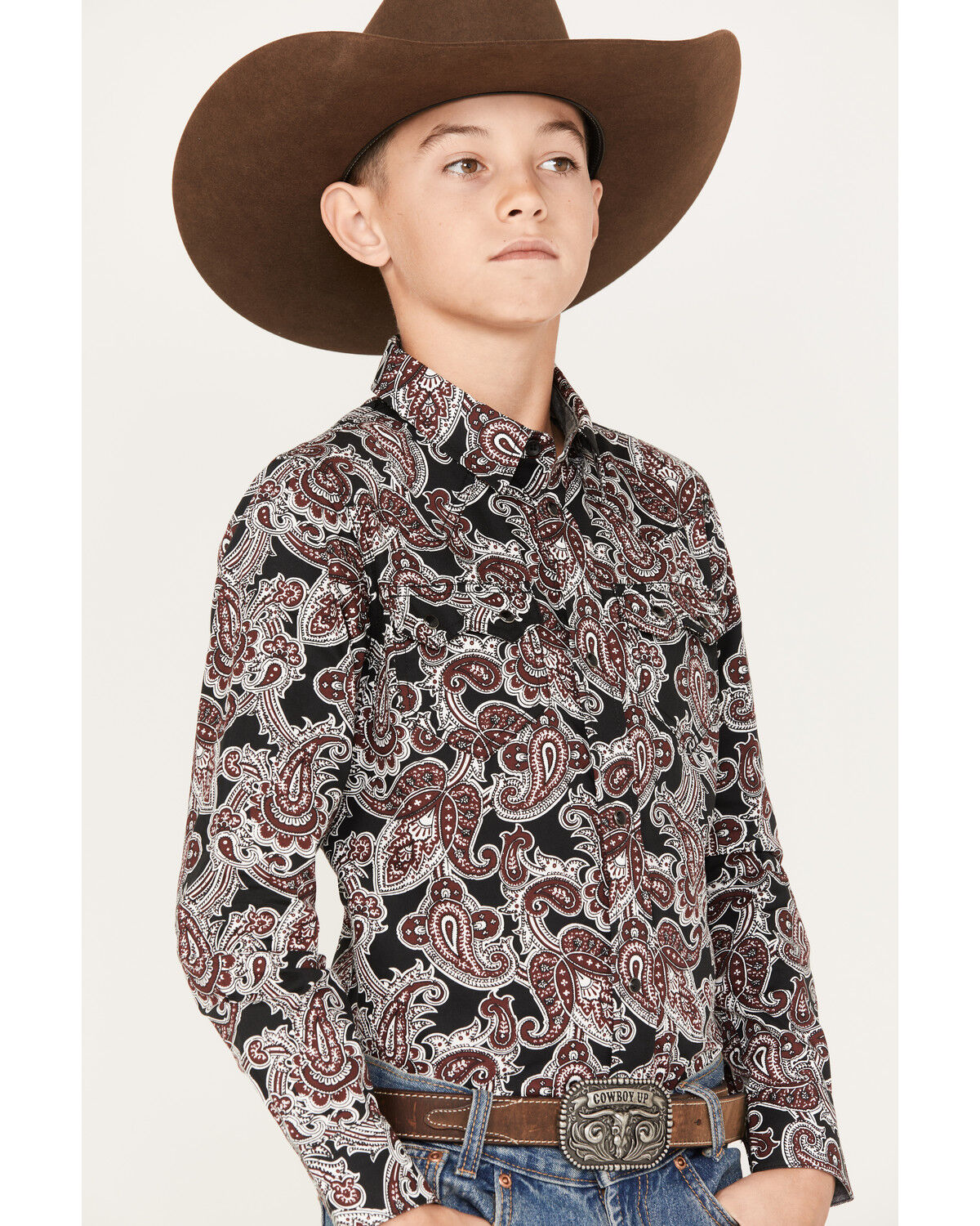 Image #2 - Cody James Boys' Johnny Ringo Long Sleeve Snap Western Shirt, Red, hi-res