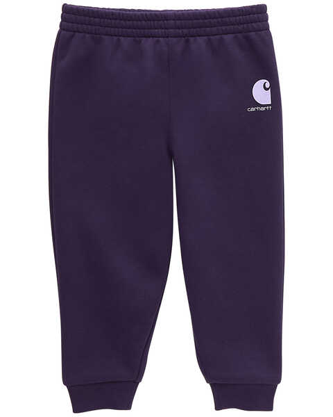 Image #1 - Carhartt Toddler Girls' Fleece Logo Pants , Purple, hi-res