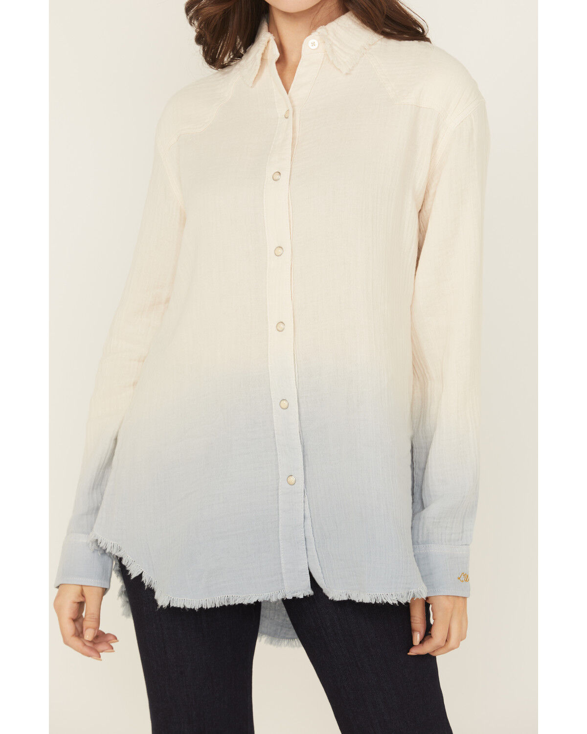 Image #4 - Wrangler X Lainey Wilson Women's Call A Cowboy Ombre Long Sleeve Snap Layering Shirt, Cream, hi-res