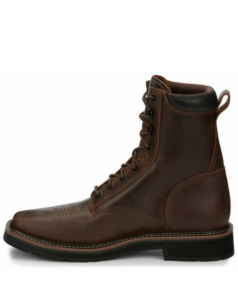 Image #3 - Justin Men's Pulley Lace-Up Work Boots - Steel Toe, Brown, hi-res