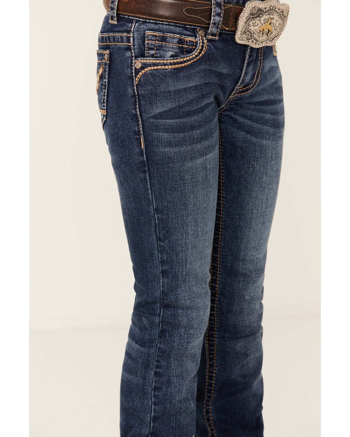 Image #2 - Shyanne Little Girls' Dark Wash Arrow Bootcut Stretch Denim Jeans, Blue, hi-res