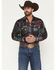 Image #1 - Cowboy Hardware Men's Southwestern Bandana Print Long Sleeve Snap Stretch Western Shirt, Black, hi-res