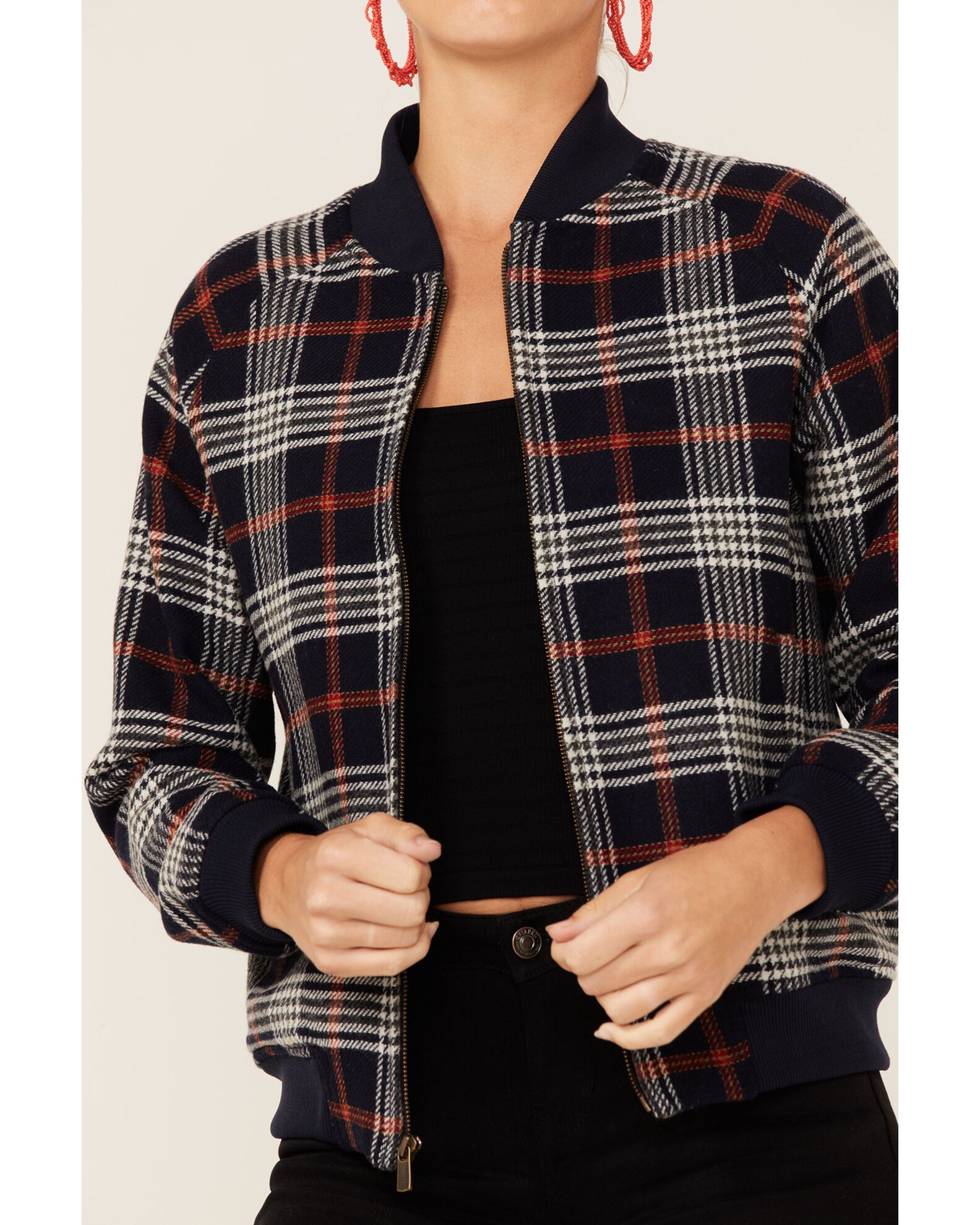 Red plaid bomber jacket womens new arrivals