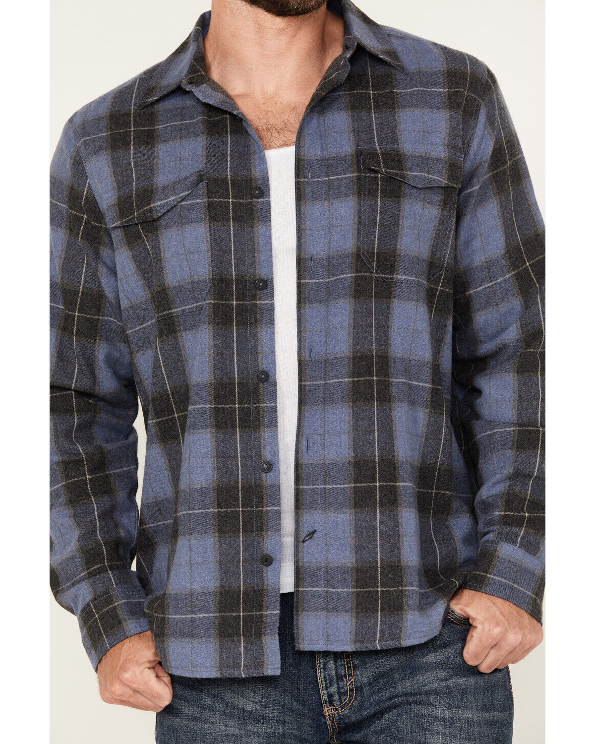 Image #3 - Brothers and Sons Men's Bronson Plaid Print Long Sleeve Button-Down Flannel Shirt, Indigo, hi-res