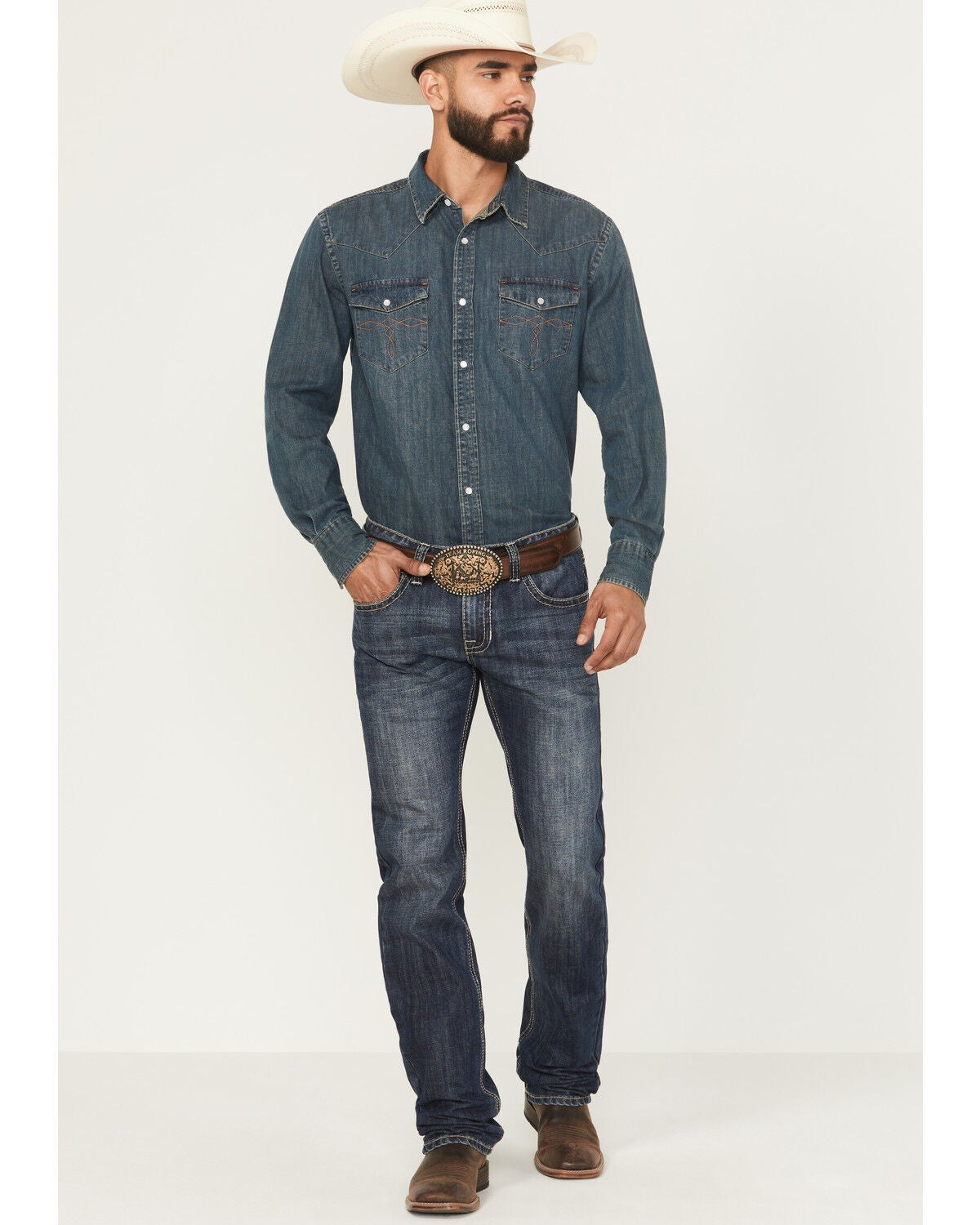 Rock & Roll Denim Men's Pistol Dark Wash Stackable Bootcut Rigid Denim Jeans, Dark Wash, hi-res