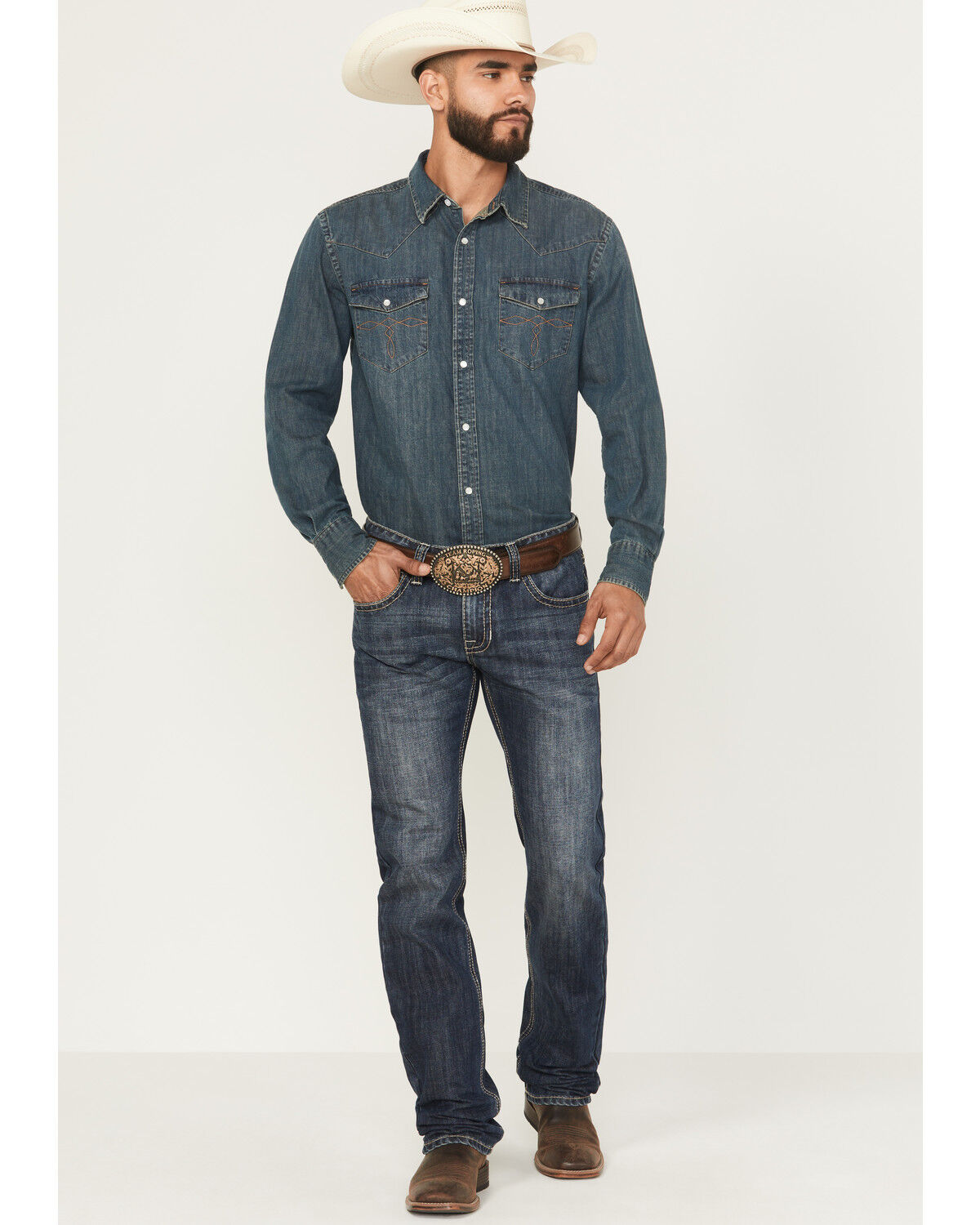 Image #1 - Rock & Roll Denim Men's Pistol Dark Wash Stackable Bootcut Rigid Denim Jeans, Dark Wash, hi-res
