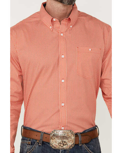 Image #3 - RANK 45® Men's Calgary Geo Print Long Sleeve Button-Down Western Shirt , Red, hi-res
